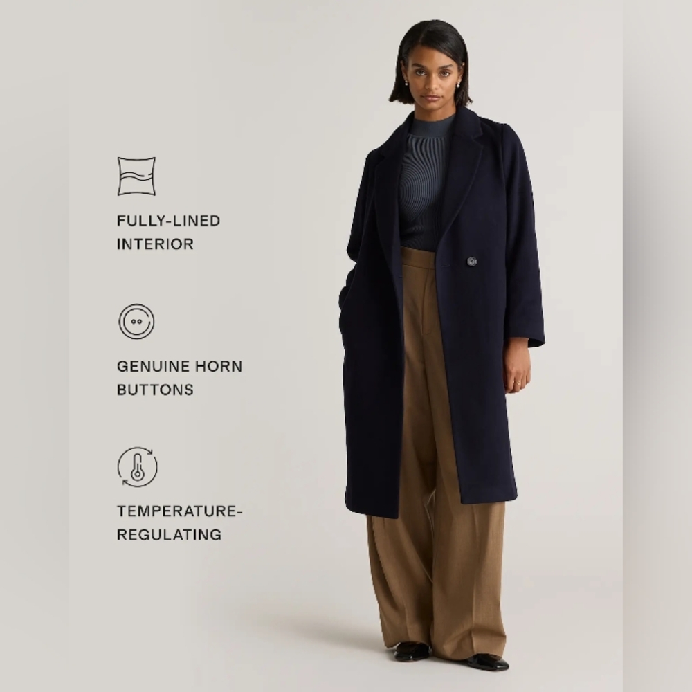 Quince Italian Wool Long Classic Coat. Navy. Small. Perfect Condition. - Picture 5 of 17